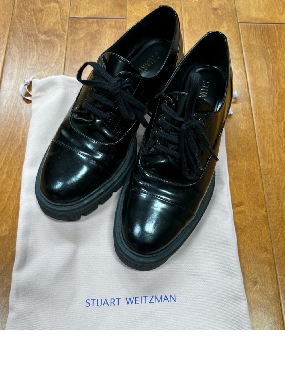 Stuart Weitzman Black Leather Lug Sole Oxfords